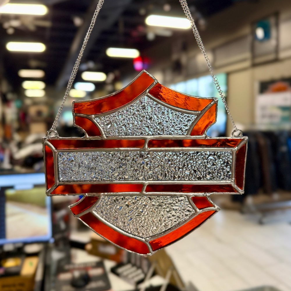 Harley-Davidson Orange and Silver Stained Glass Emblem